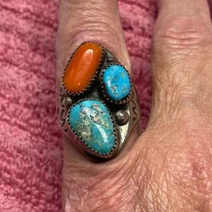 Beautiful turquoise and coral ring!